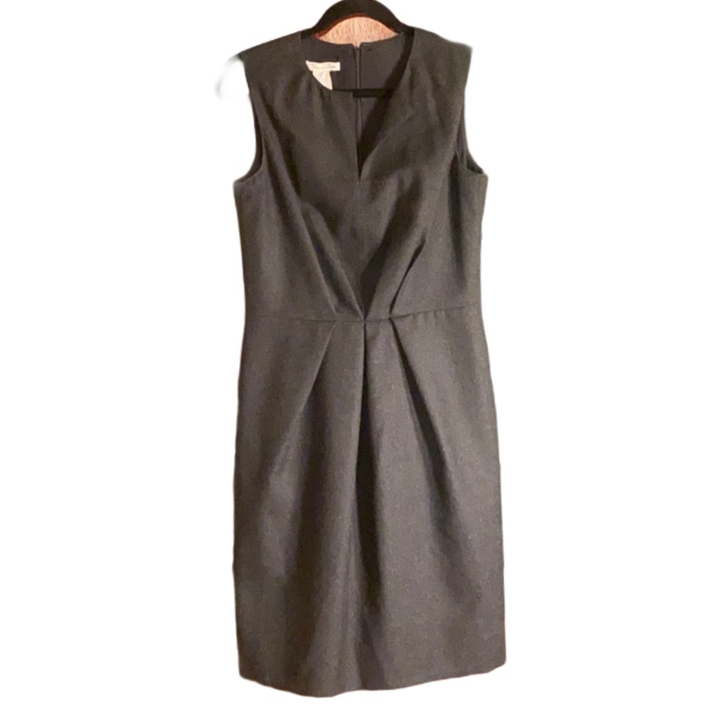 Oscar de la Renta Dark Grey Wool Sleeveless Dress